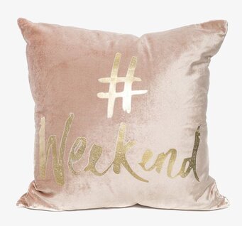 Kudde Sammet #Weekend från By Mrs P i rosa sammet med guldtext