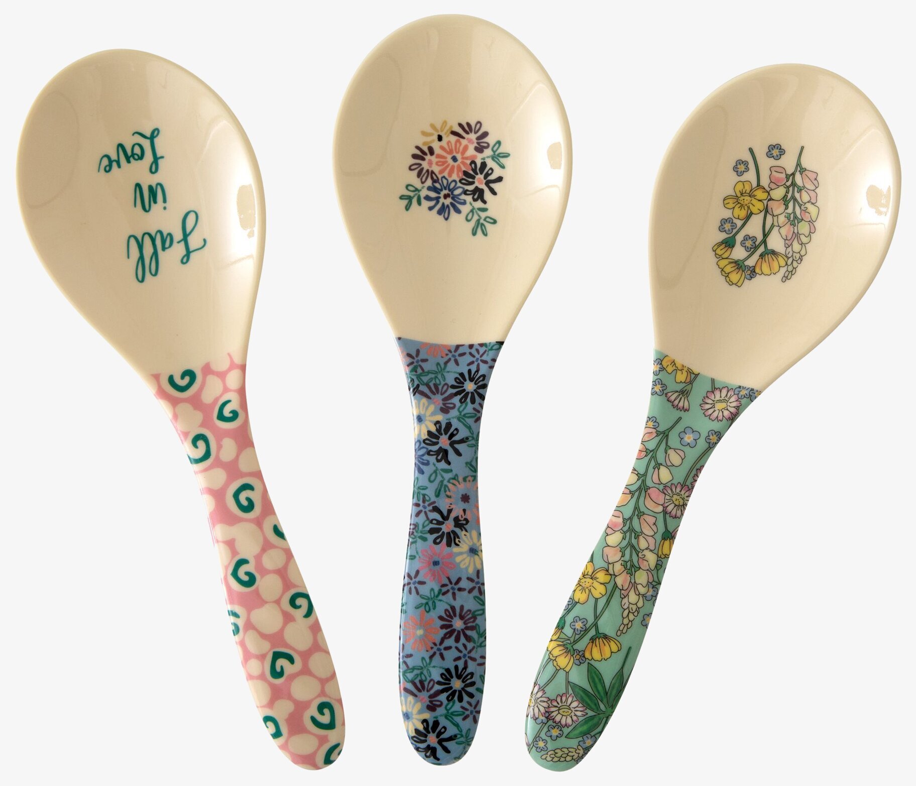 Tre färgglada Salladssked - Boogie Prints från Rice