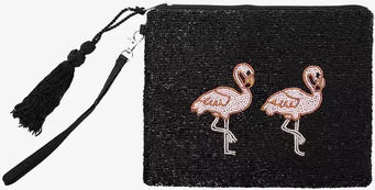 Väska - Pink Flamingos från By Mrs P med svarta pärlor