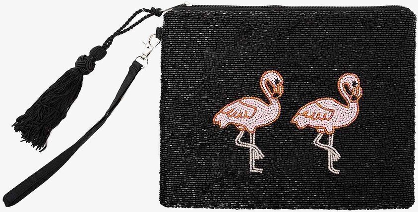 Väska - Pink Flamingos från By Mrs P med svarta pärlor