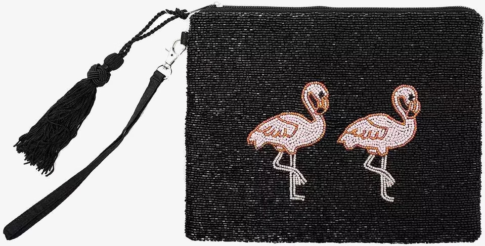 Väska - Pink Flamingos från By Mrs P med svarta pärlor