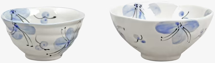 Liten Skål Lunden Vit/Blå från Strömshaga med blå blommor