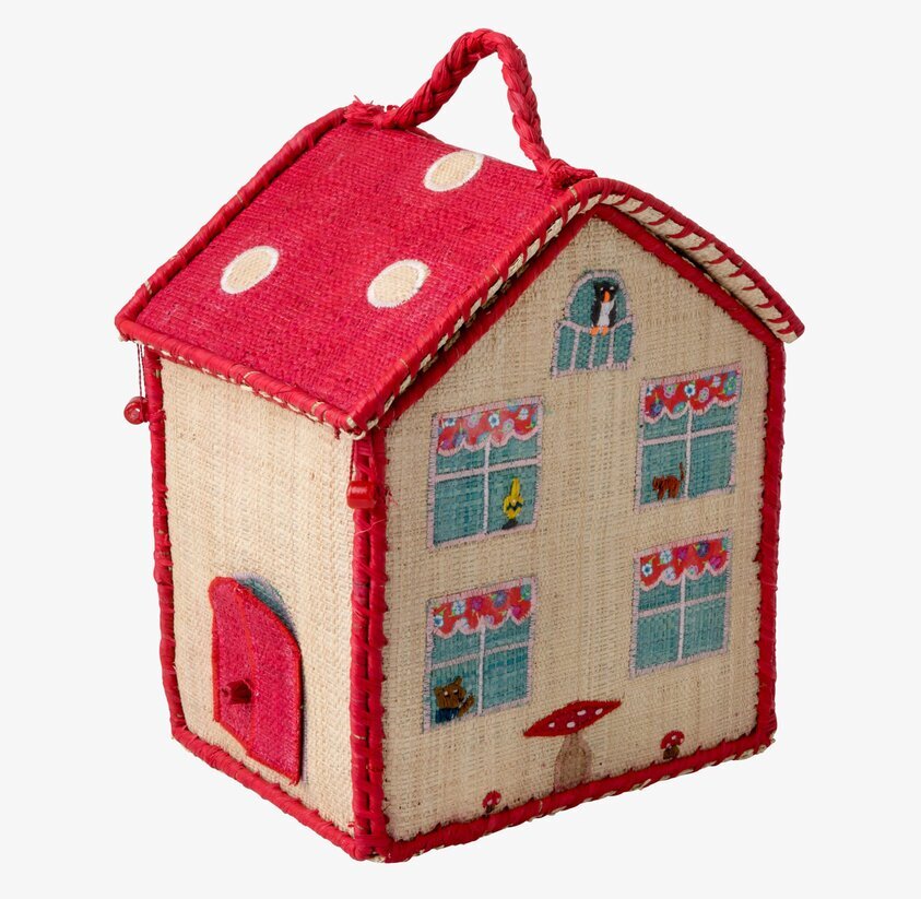 Raffiaväska Hus från Rice med husformad design och detaljer