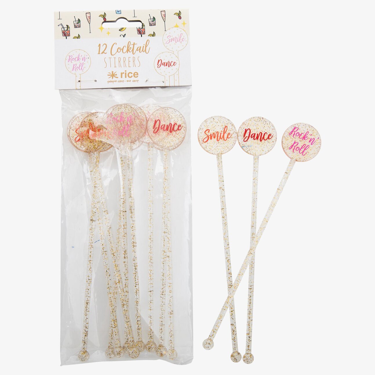 Cocktailpinnar Guld från Rice med glitter och inspirerande ord