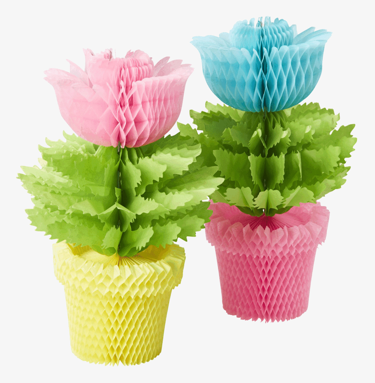 Honeycomb Flowerpot från Rice med färgglada pappersblommor