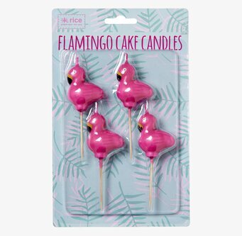 Tårtljus Flamingo från Rice i tropisk design, 4-pack