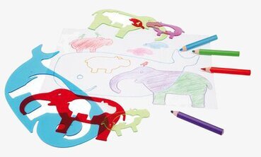 Schabloner och pussel i ett från Worldwide co med färgpennor