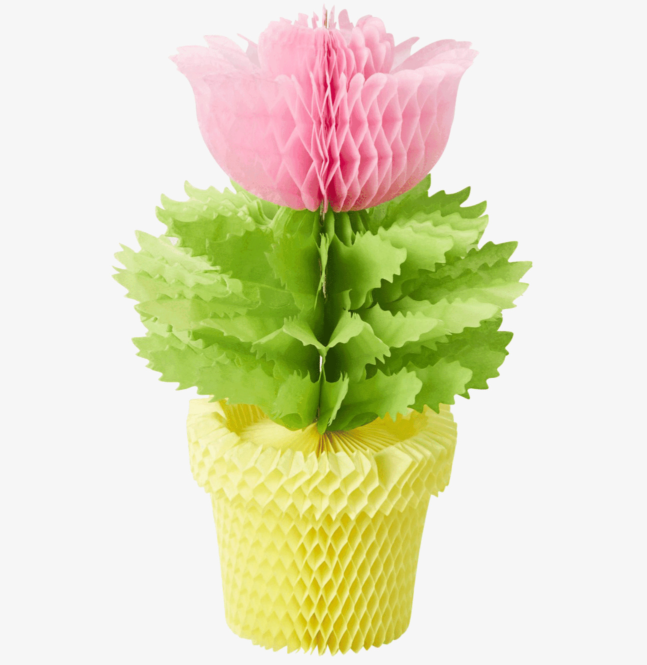 Honeycomb Flowerpot från Rice i rosa och grönt med gul kruka