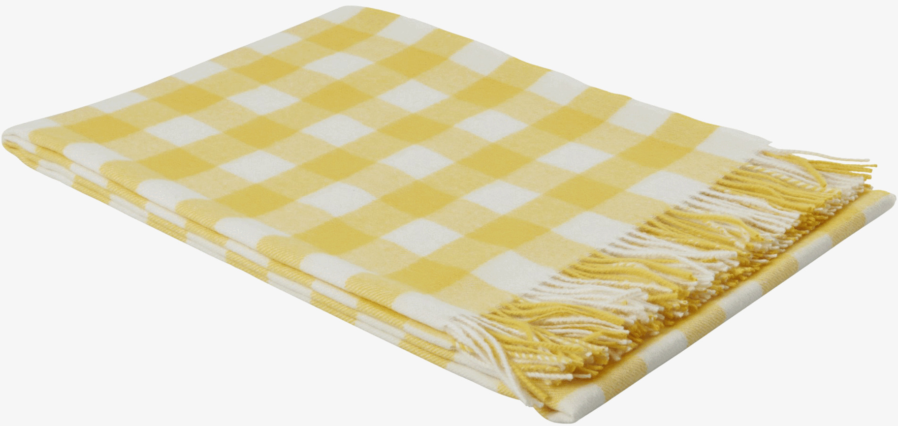 Pläd Rutig Gul från Rice med fransar i gult och vitt