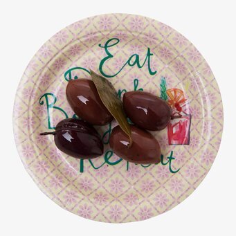 Små Tallrikar Canapé från Rice med blommotiv och text