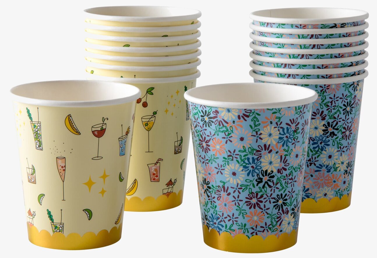 Pappersmuggar Cocktail & Flowers från Rice med festliga mönster