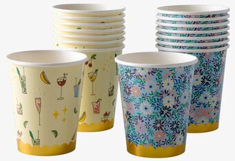 Pappersmuggar Cocktail & Flowers från Rice med festliga mönster