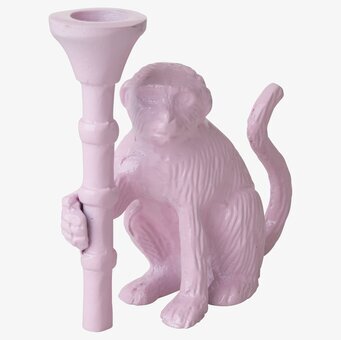 Ljusstake Apa Rosa från Rice, sittande apa i rosa färg