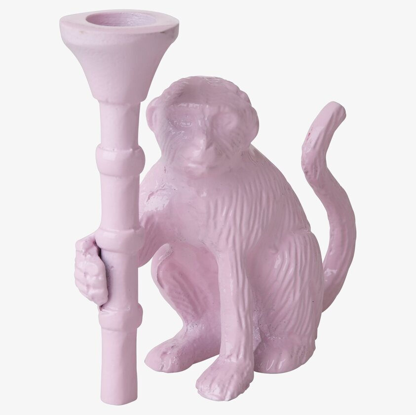 Ljusstake Apa Rosa från Rice, sittande apa i rosa färg