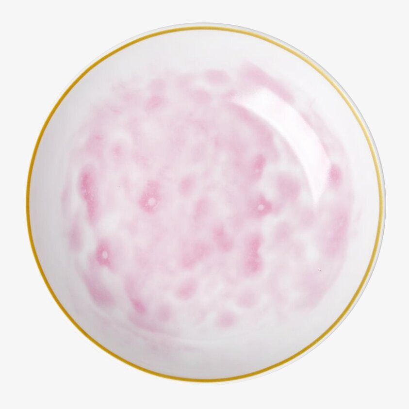 Dippskål Bubblegum Pink från Rice med guldkant på vit bakgrund