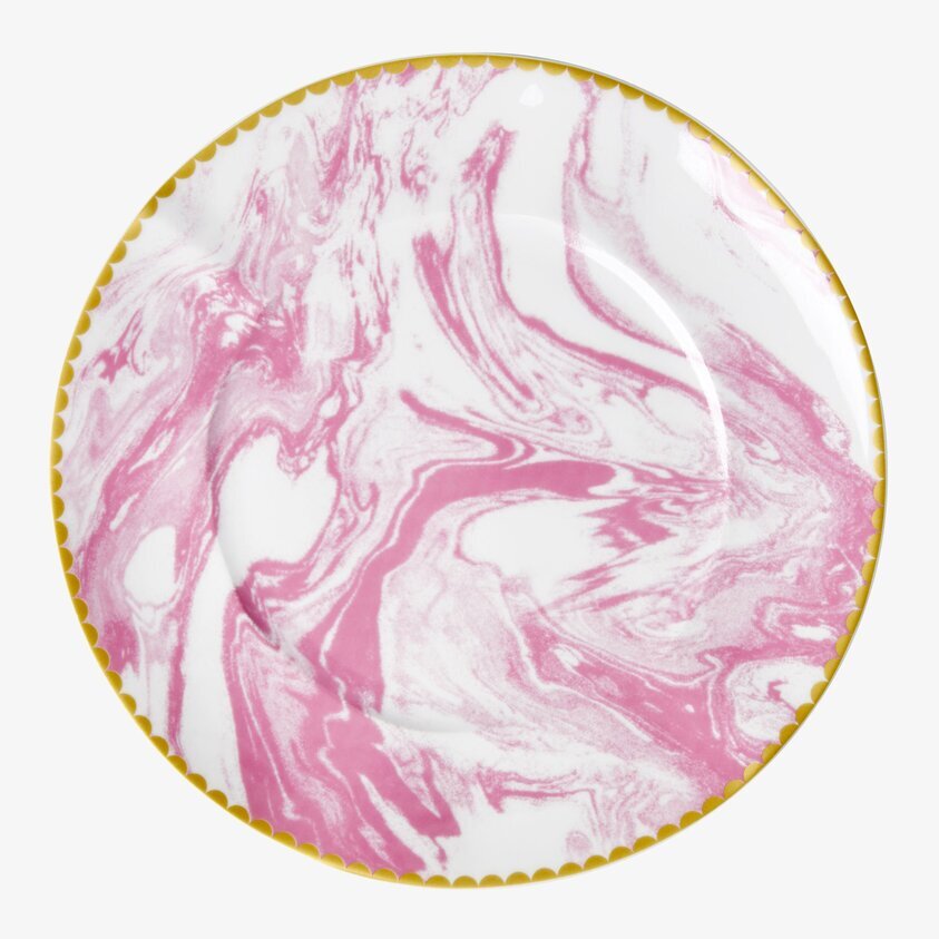 Tallrik Marble Print Bubblegum Pink från Rice på vit bakgrund