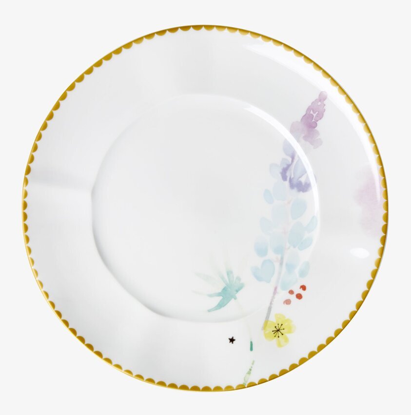 Tallrik Blue Lupin Print från Rice med blommotiv och guldkant