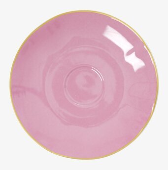 Fat Tekopp Korall från Rice, färgglatt fat med gul kant