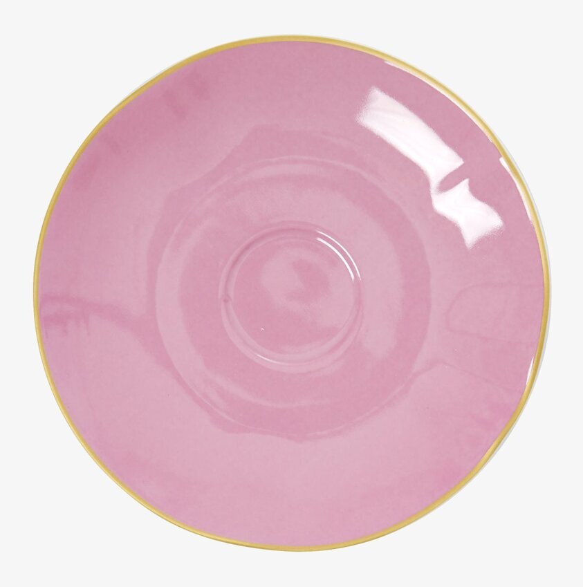 Fat Tekopp Korall från Rice, färgglatt fat med gul kant