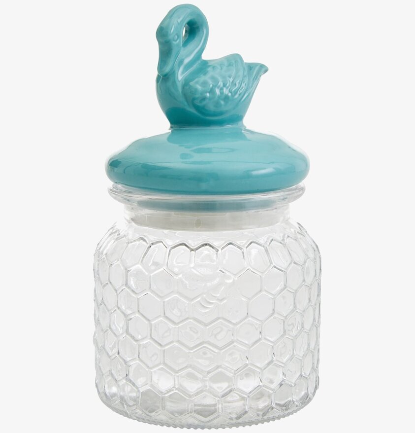 Glasburk Svan Small från Rice med turkost lock och svanfigur