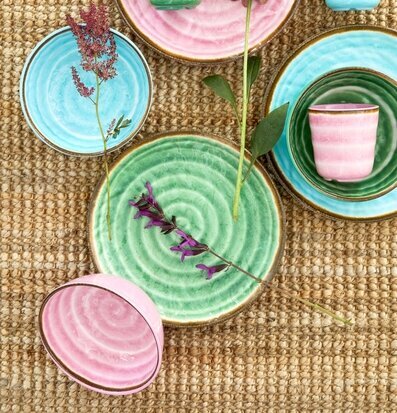 Skål Swirl Grön Tallrik Mugg Aqua Rosa Rice Skålar att äta ur tilltugg Såskannor/Vispskål servering Matlådor