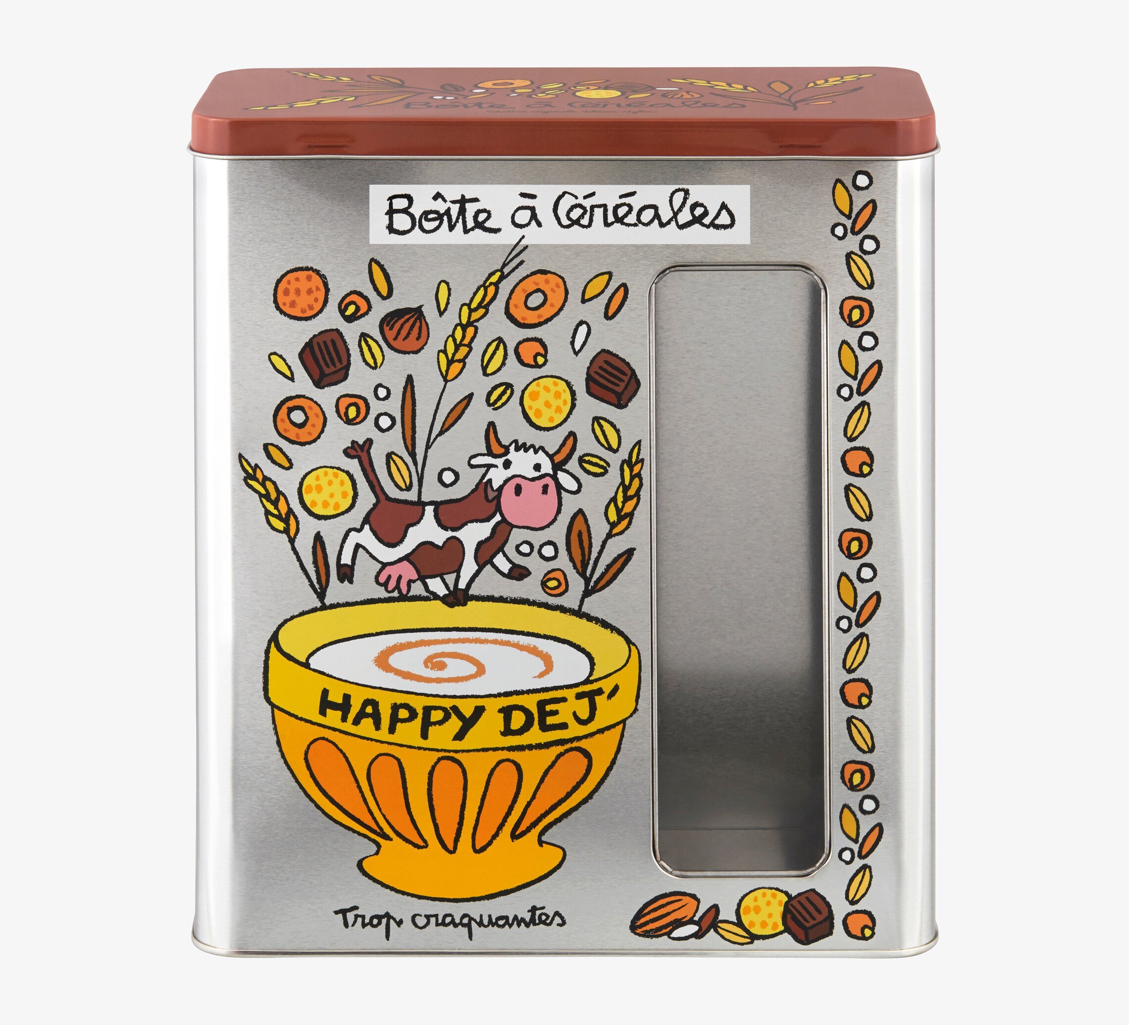 Bild av färgglad och lekfull plåtburk för flingor