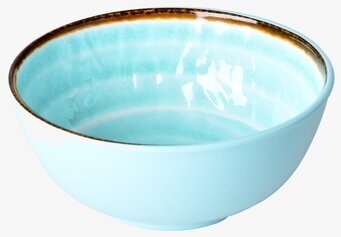 Skål Swirl Aqua från Rice med aquablå färg och brun kant