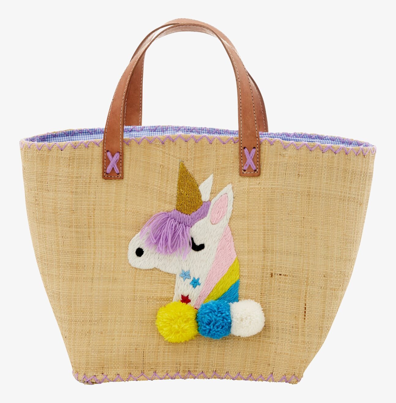 Raffiaväska Unicorn från Rice med enhörningsapplikation