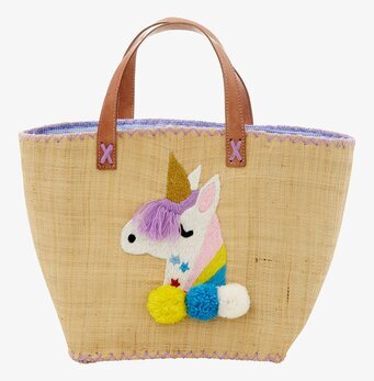Raffiaväska Unicorn från Rice med enhörningsapplikation
