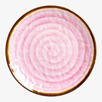 Tallrik Swirl Rosa från Rice med rosa mönster och brun kant