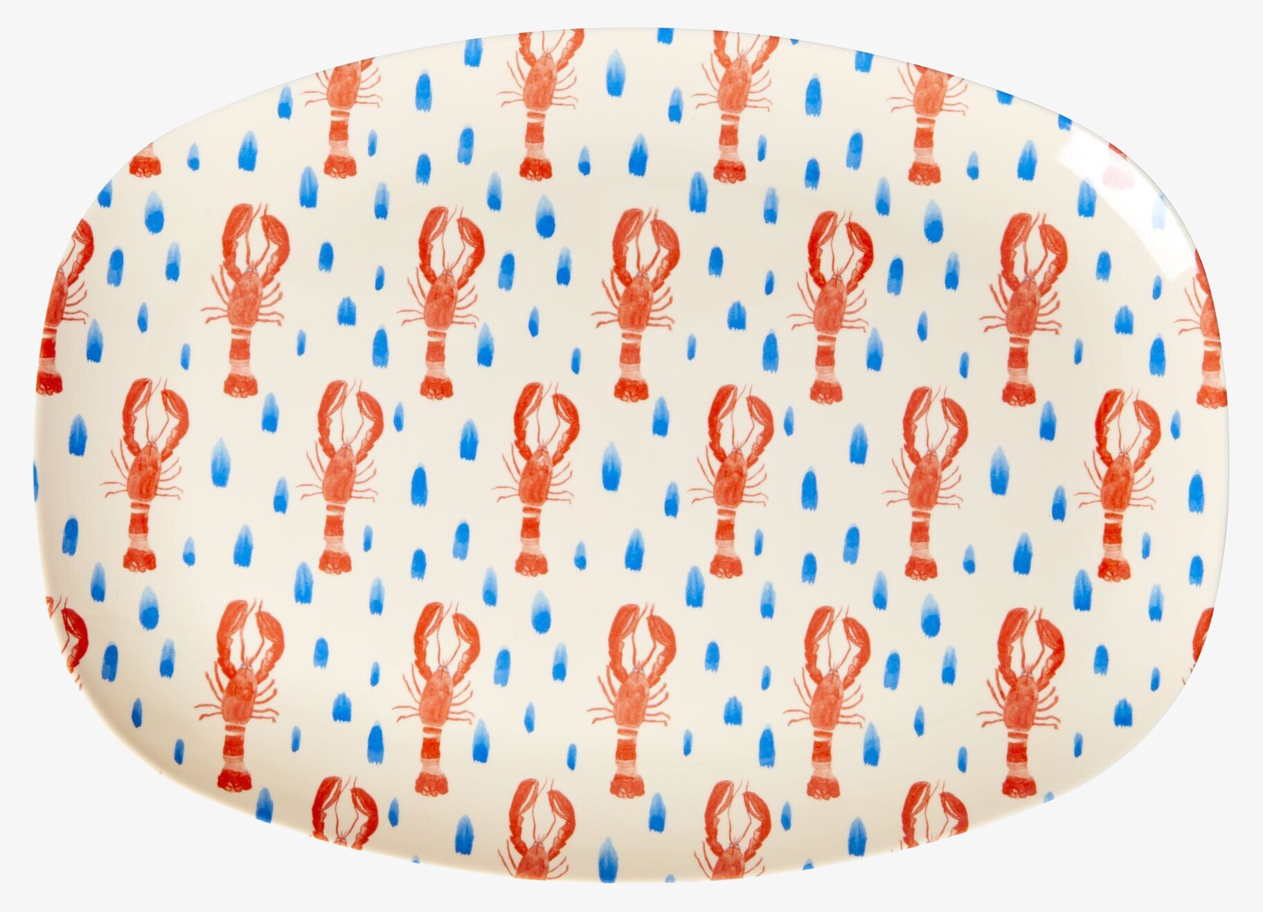 Tallrik Lobster Print från Rice med röda humrar och blå droppar