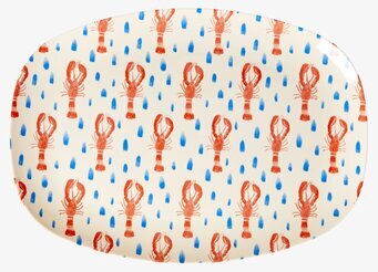Tallrik Lobster Print från Rice med röda humrar och blå droppar