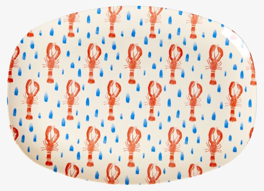Tallrik Lobster Print från Rice med röda humrar och blå droppar