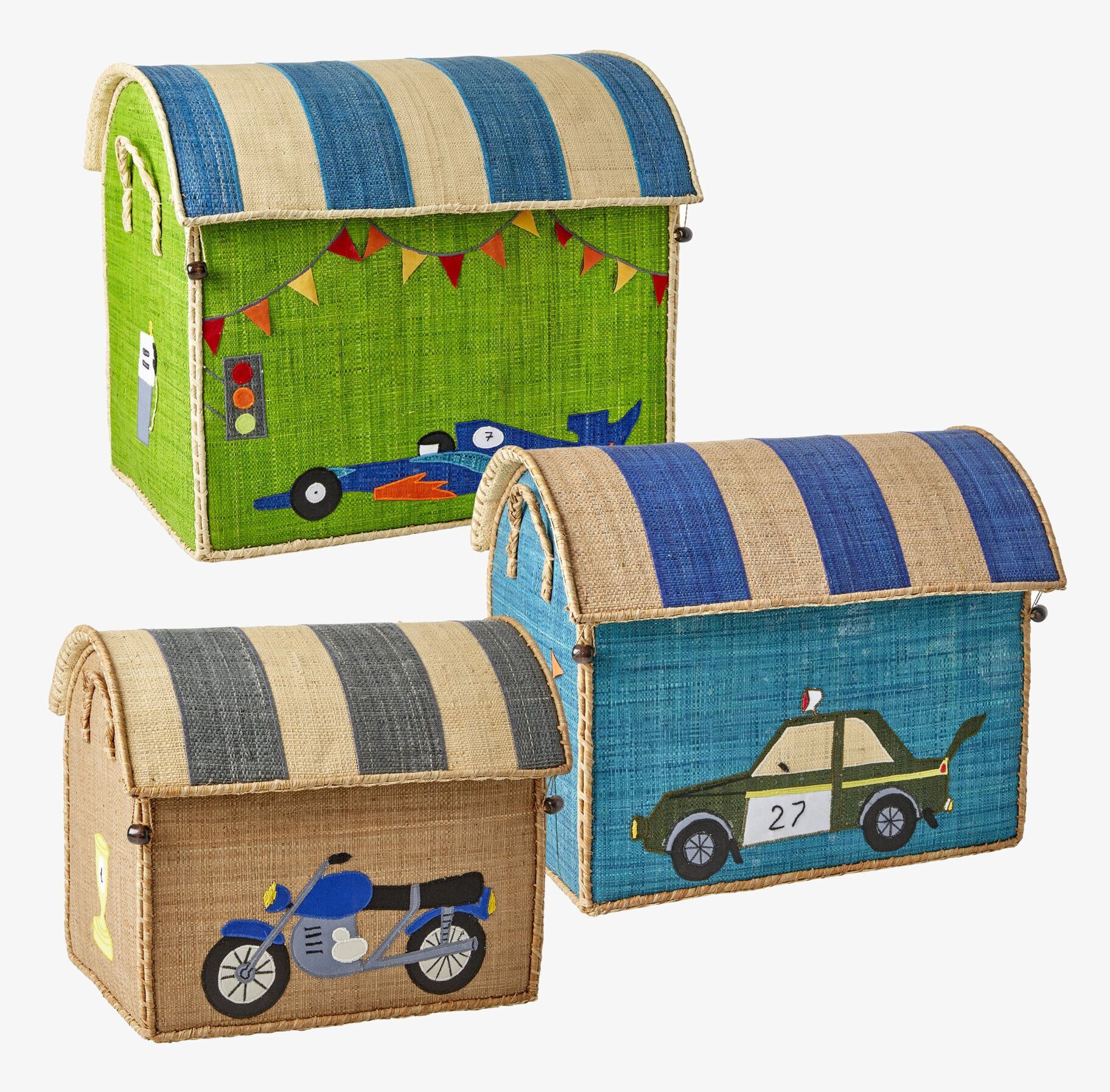 Förvaringshus Racing från Rice i tre färgstarka designer