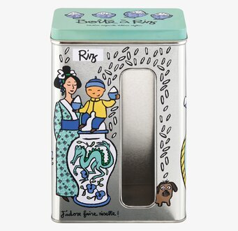 Bild av plåtburk med färgglad och charmig design