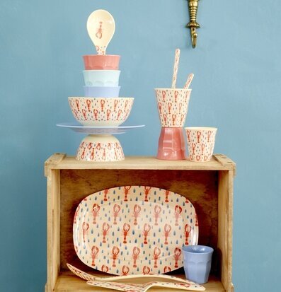 Skål Lobster Print från Rice med rött hummermönster