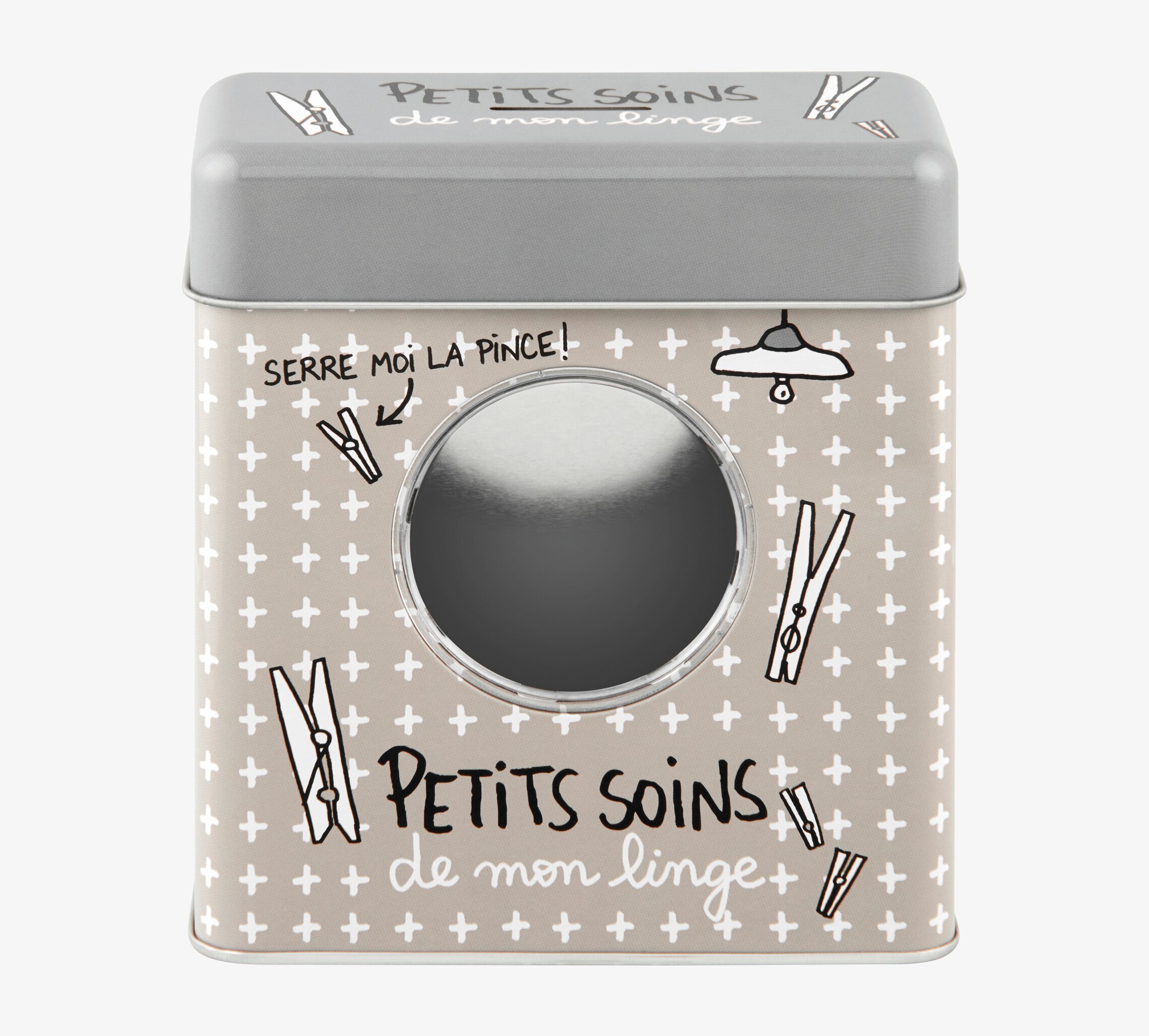 Bild av rustik plåtburk för klädnypor i hemmet