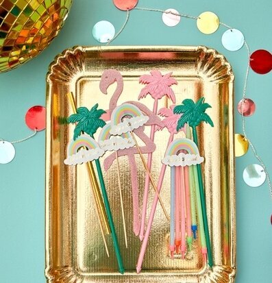 Papperstallrik Guld från Rice med festliga dekorationer