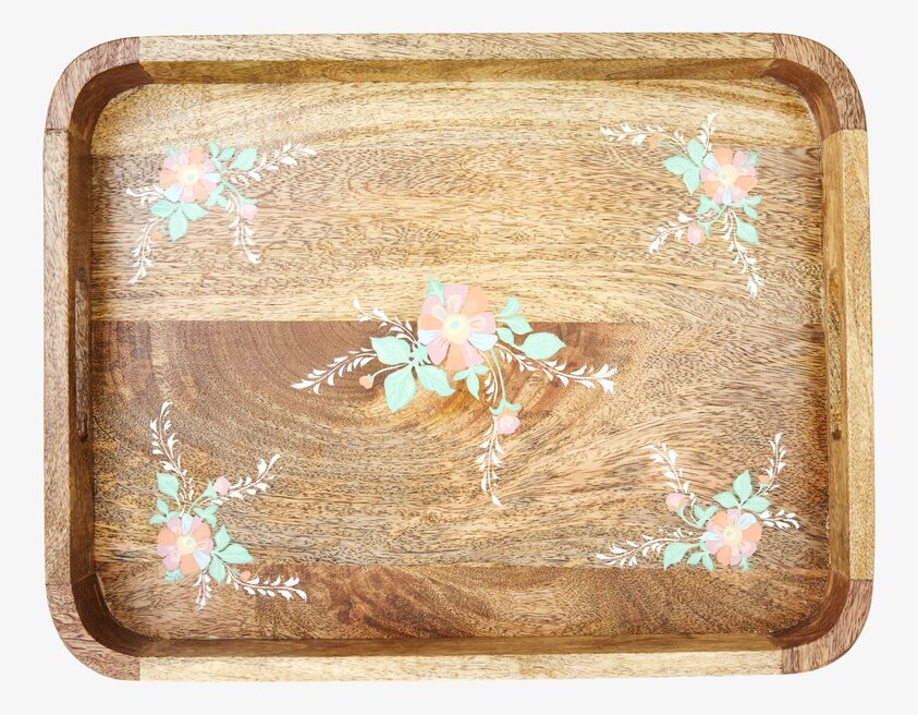 Bricka Handmålade Blommor Rosa från Rice med blommönster