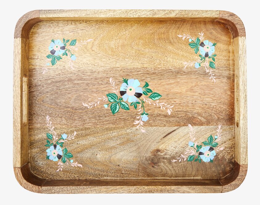 Bricka Handmålade Blommor Blå från Rice med blommotiv