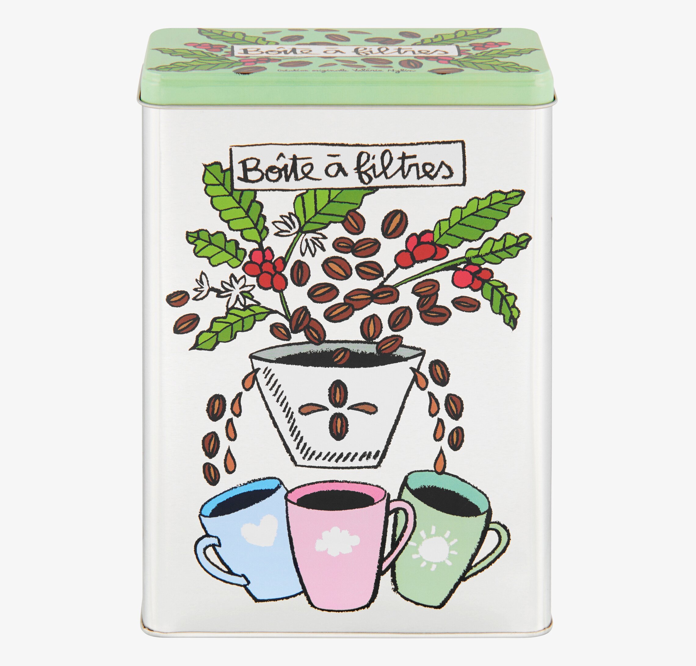 Plåtburk Kaffefilter från Derriére la porte med färgglad design