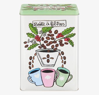 Bild av livfull kaffefilterburk med färgglada motiv