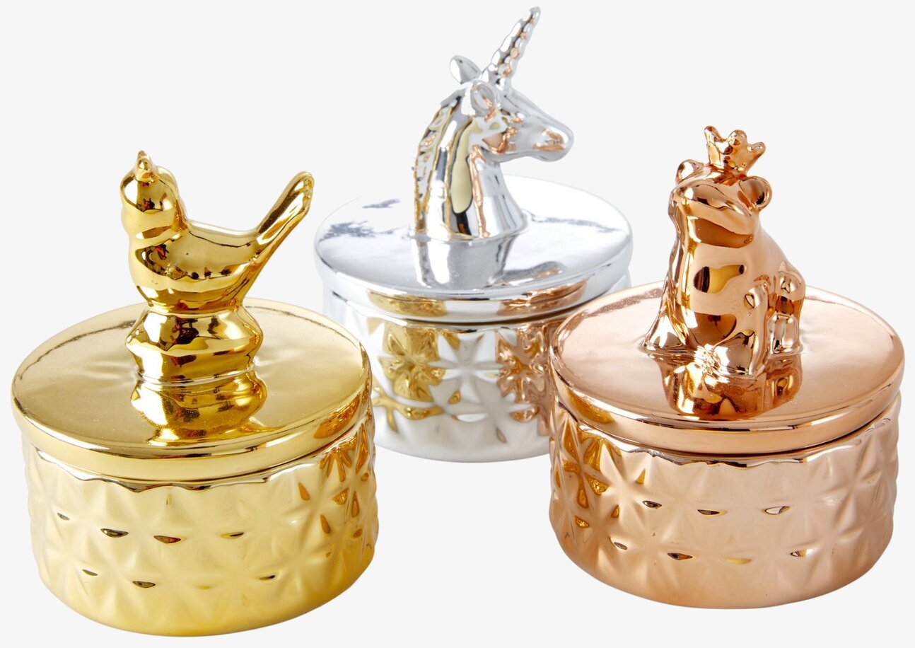 Smyckesbox Porslin från Rice i guld, silver och koppar