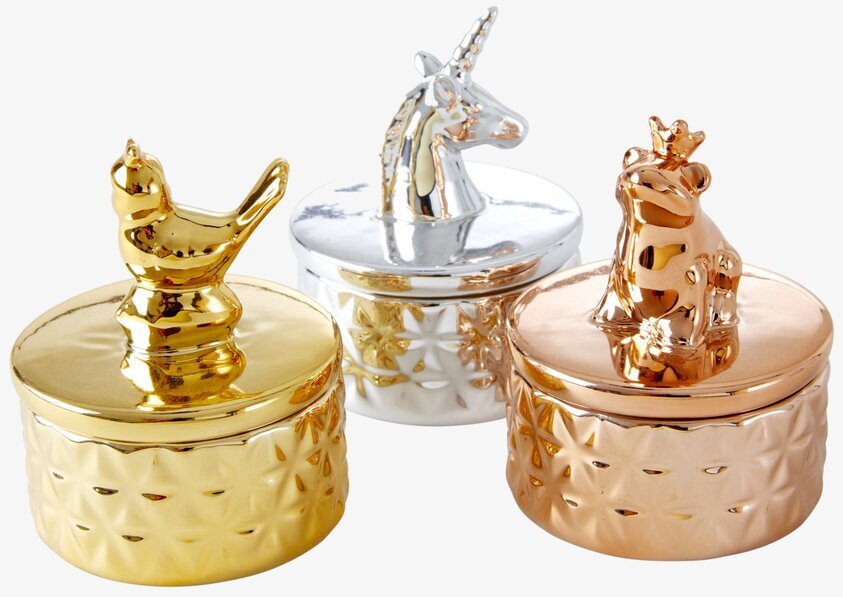 Smyckesbox Porslin från Rice i guld, silver och koppar
