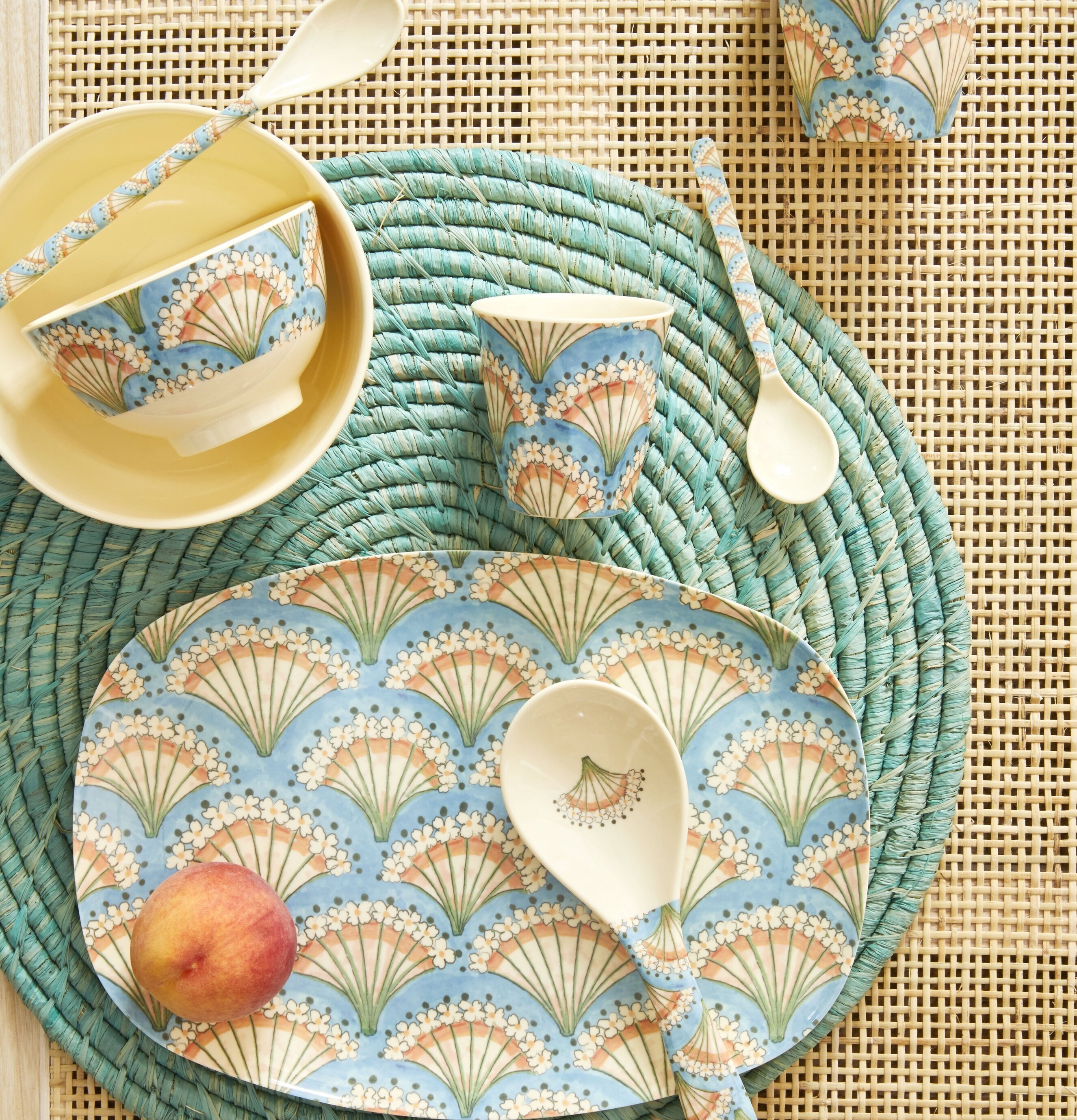 Skål Flower Fan Print från Rice med matchande sked och fat