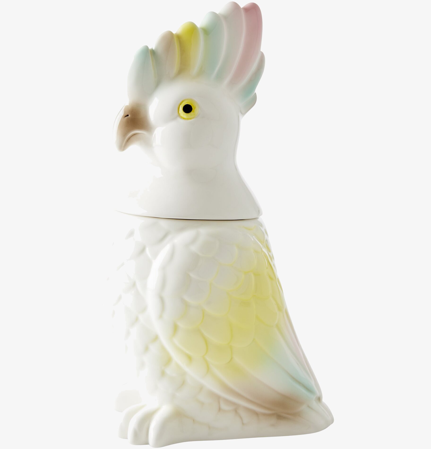 Bild av iögonfallande porslinsburk formad som kakadua