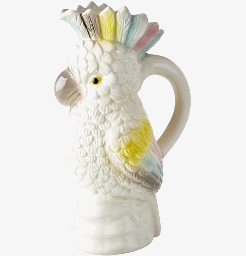 Kanna Kakadua från Rice, vit keramik med färgglada detaljer