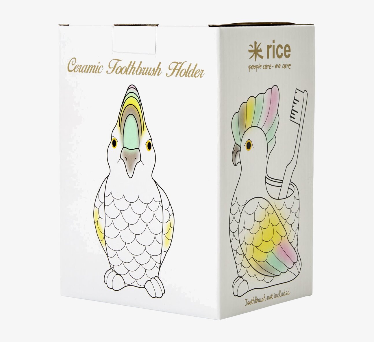 Tandborsthållare Kakadua från Rice i keramik med färgdetaljer
