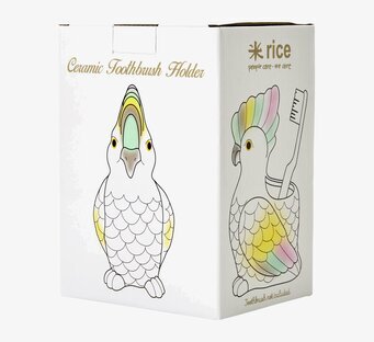 Tandborsthållare Kakadua från Rice i keramik med färgdetaljer