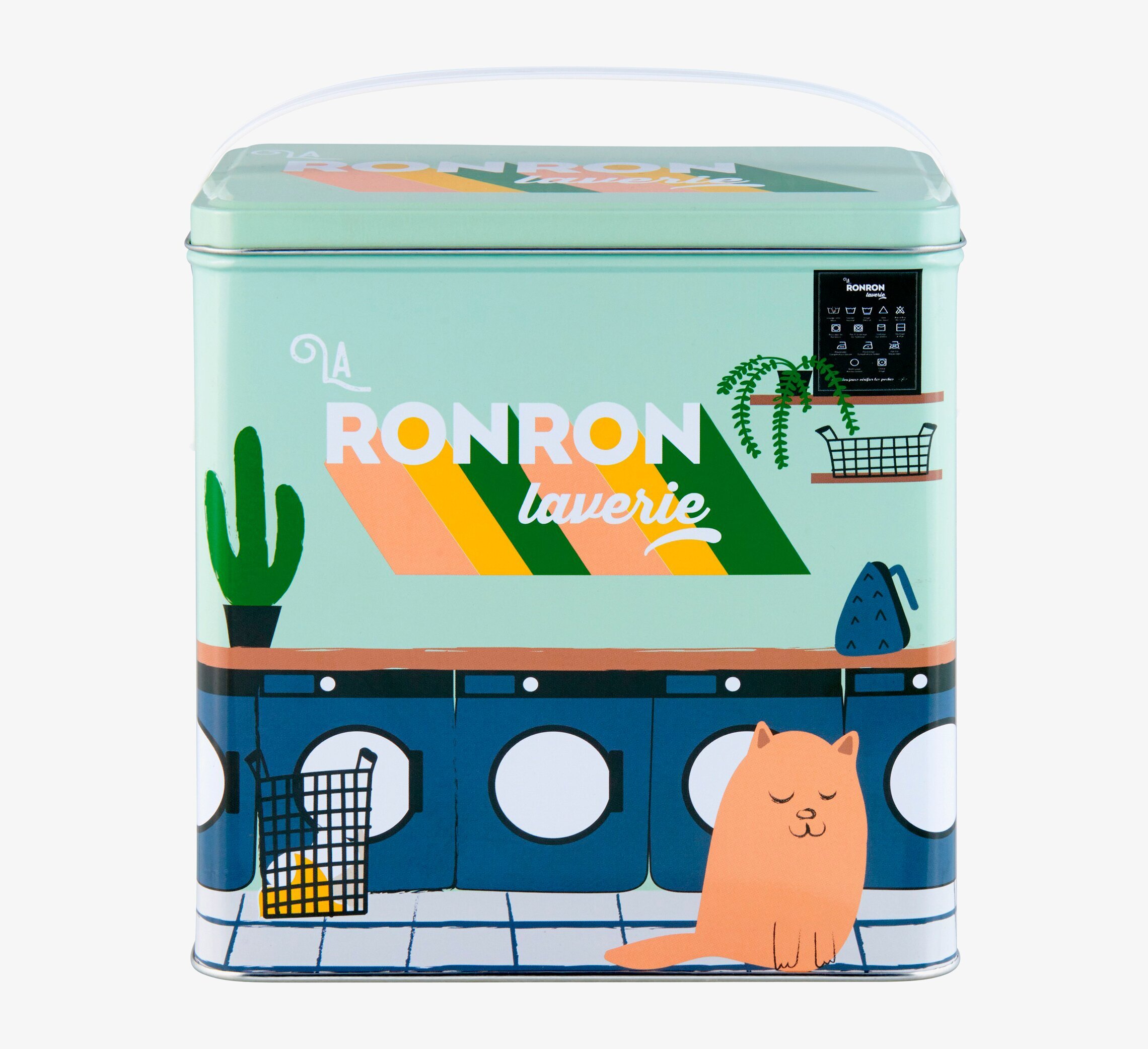 Bild av färgstark plåtburk för tvättmedelsförvaring